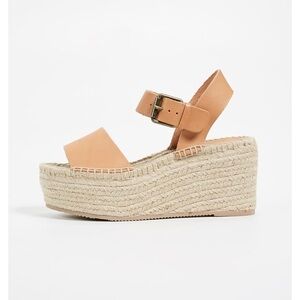 Soludos Minorca Platform Espadrille Sandals Size 8 Nude Leather Wedge NWOT
